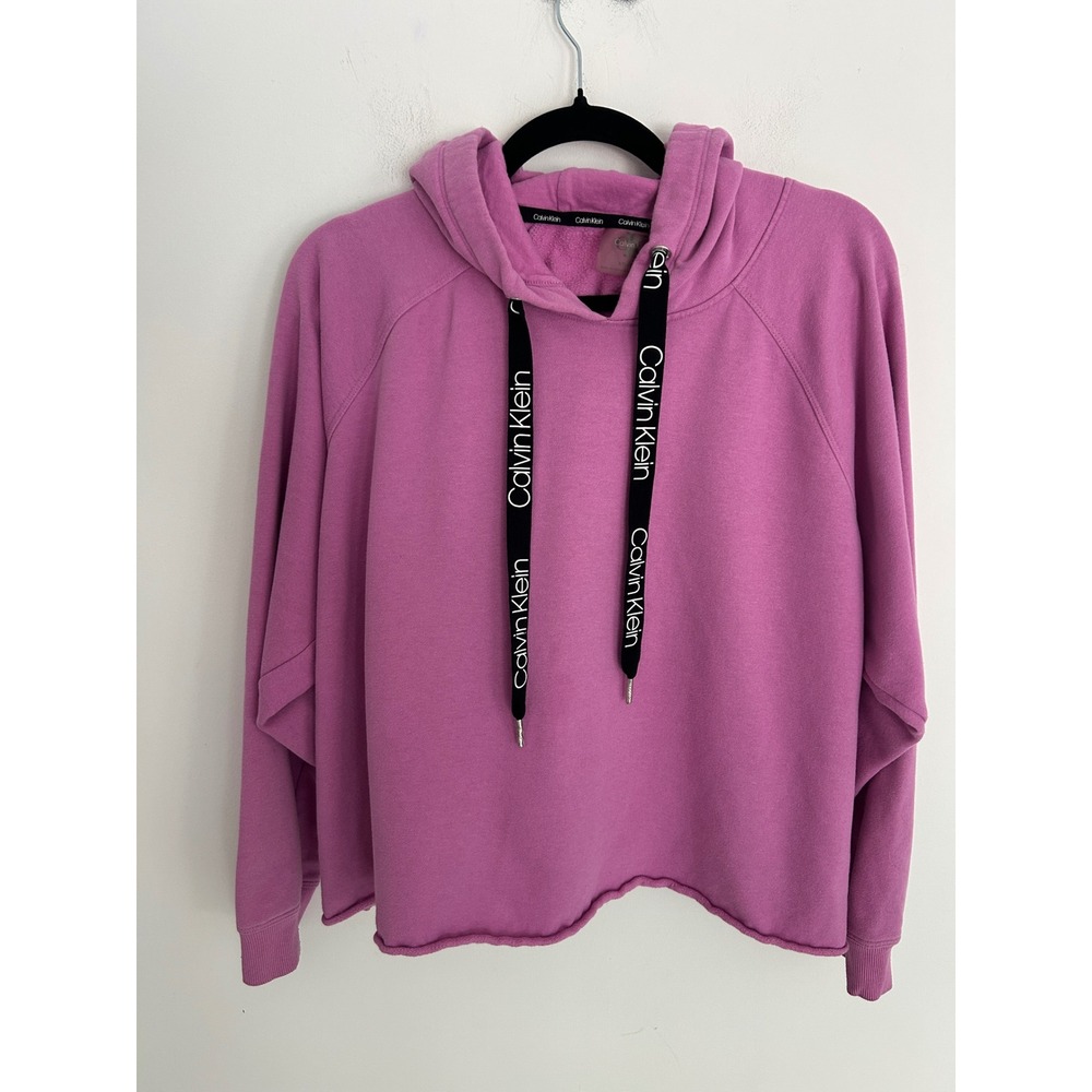Calvin Klein Womens XXL Pink Cropped Hoodie Logo Drawstring Raglan Sweatshirt